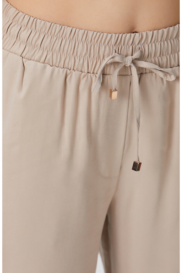 Bej Diyagonal Desenli Pantolon - 6