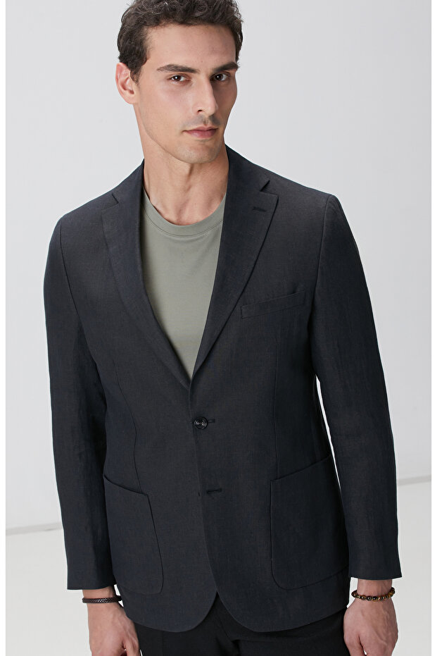 Siyah Keten Ceket - 2