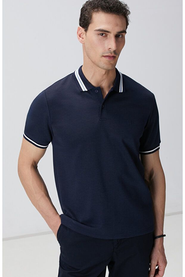 Lacivert Polo Yaka Örme T-shirt - 2
