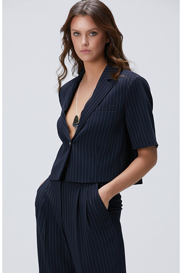 Lacivert Çizgili Ceket - 4