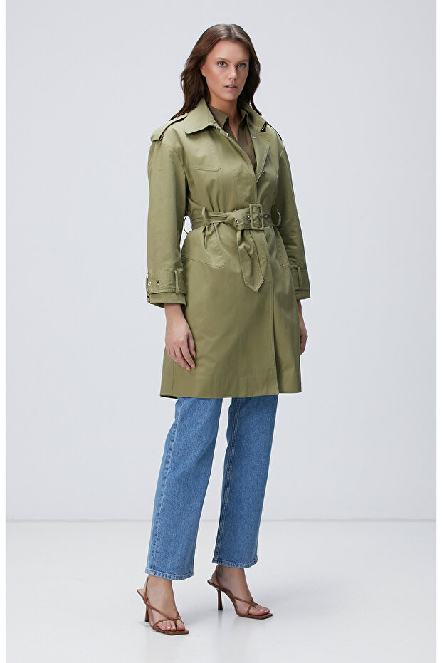 Haki Kemerli Pardösü - 4