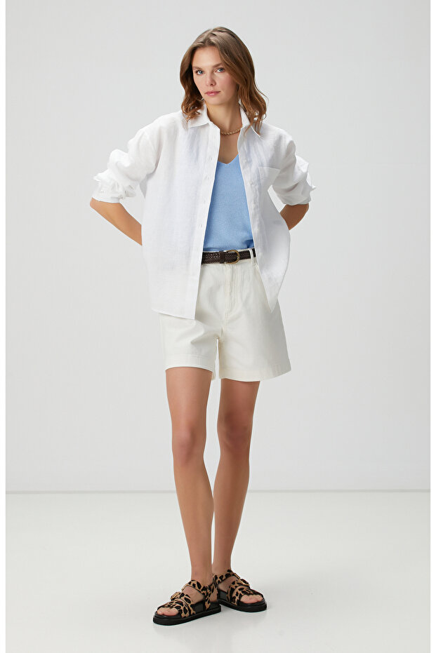 Beyaz Keten Gömlek - 3