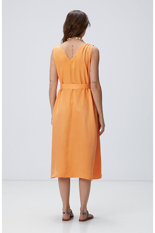 Turuncu Midi Elbise - 5
