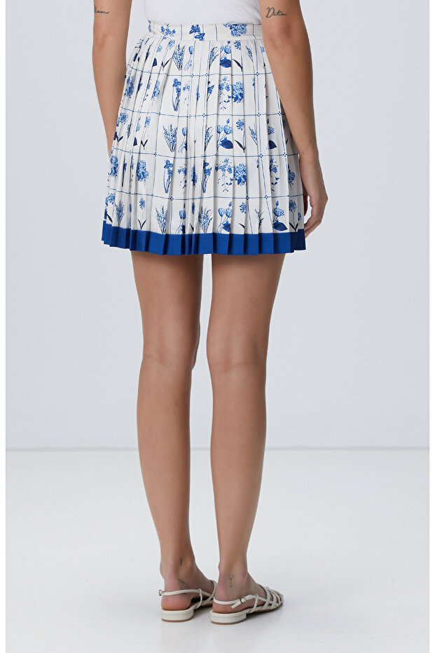 Mavi Desenli Etek - 5