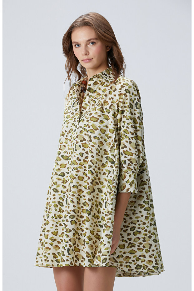 Yeşil Leopar Desenli Elbise - 2