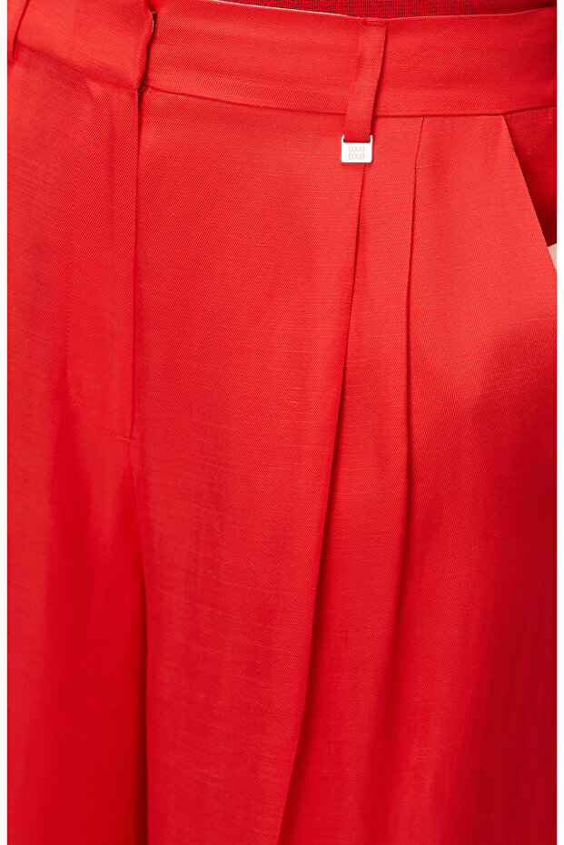 Kırmızı Keten Pantolon - 5