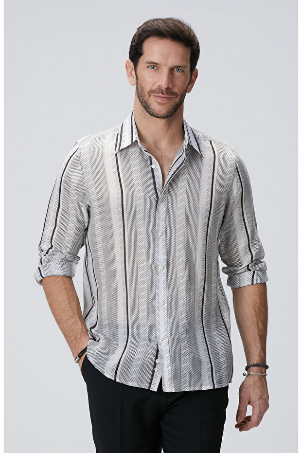 Siyah Beyaz Keten Gömlek - 2