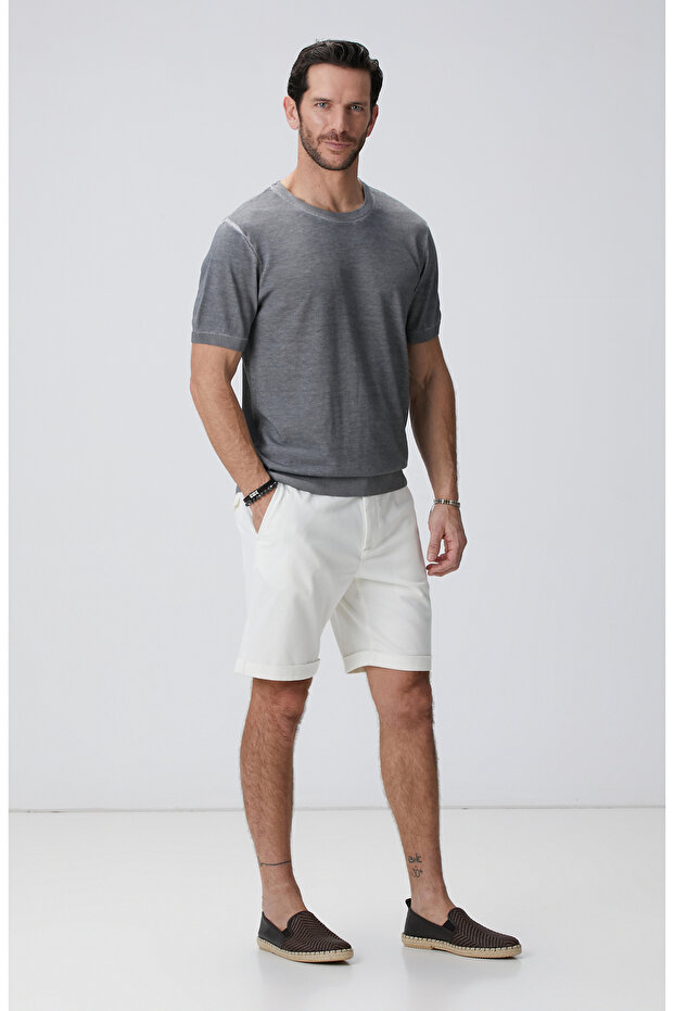 Kırık Beyaz Diyagonal Şort - 1