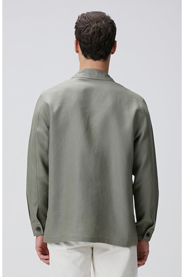 Haki Keten Dış Gömlek - 5