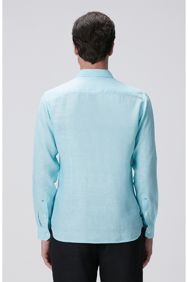 Su Yeşili Keten Gömlek - 5