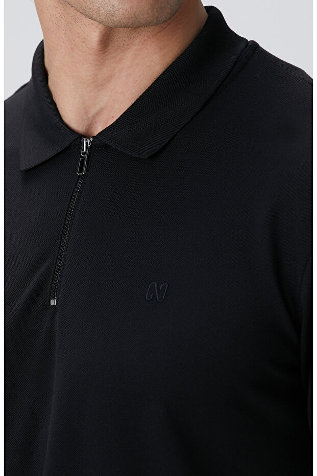 Siyah Polo Yaka Örme T-shirt - 6