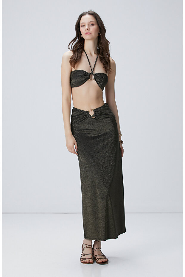 Siyah Gold Maxi Plaj Etek - 1