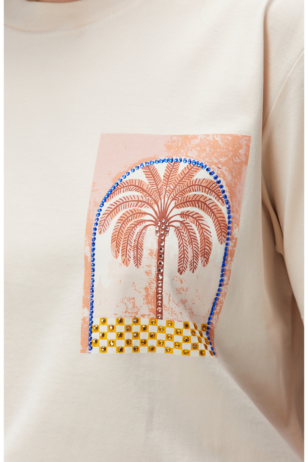 Bej Baskılı T-shirt - 6