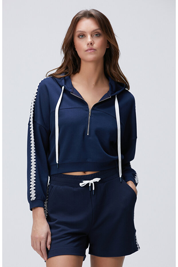 Lacivert Crop Sweatshirt - 4