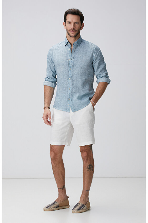 Kırık Beyaz Keten Şort - 1