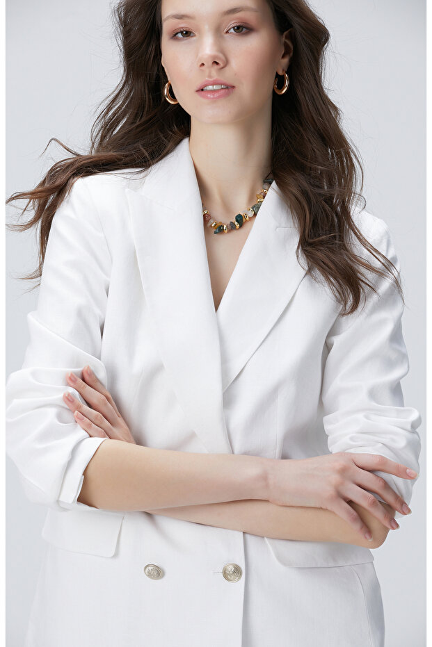 Beyaz Keten Ceket - 2