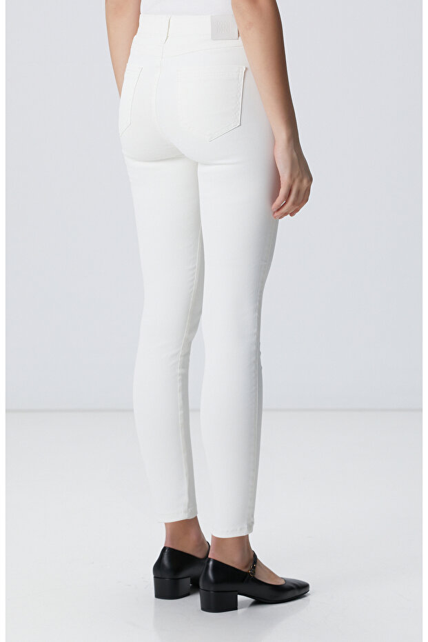 Beyaz Denim Pantolon - 4