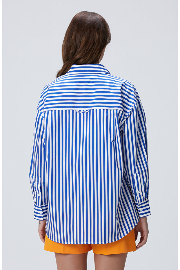 Saks Çizgili Gömlek - 7