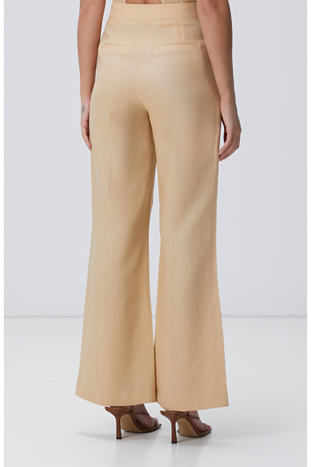 Bej Keten Pantolon - 4