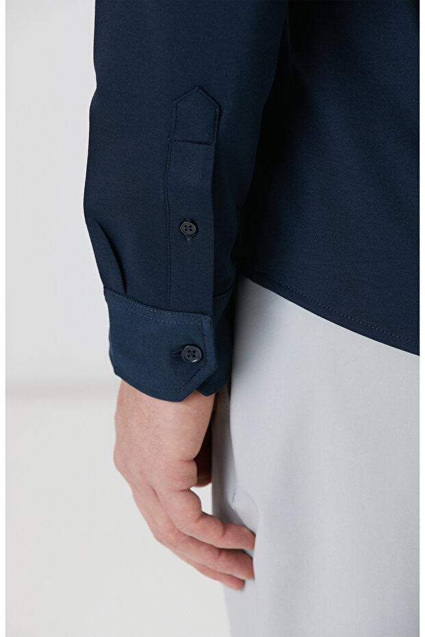 Lacivert Örme Gömlek - 7