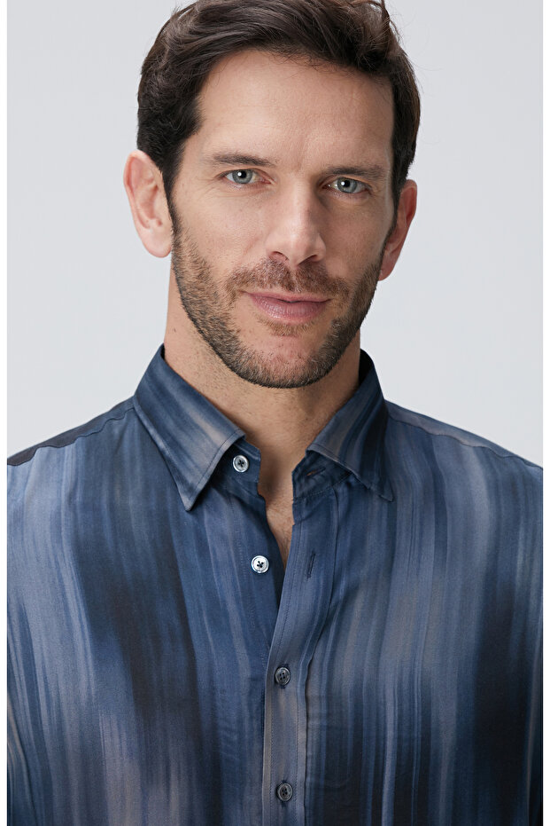 Lacivert Baskılı Gömlek - 6