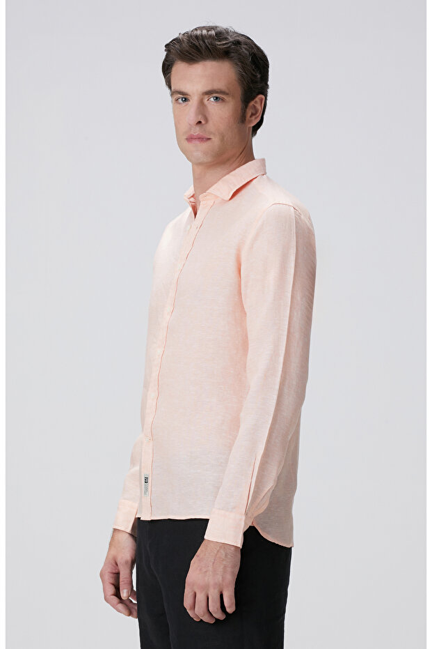 Turuncu Keten Gömlek - 4