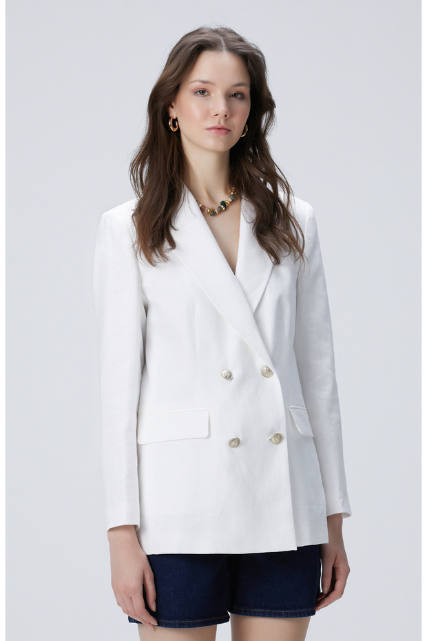 Beyaz Keten Ceket - 5