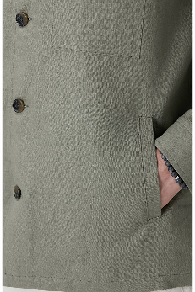 Haki Keten Dış Gömlek - 8