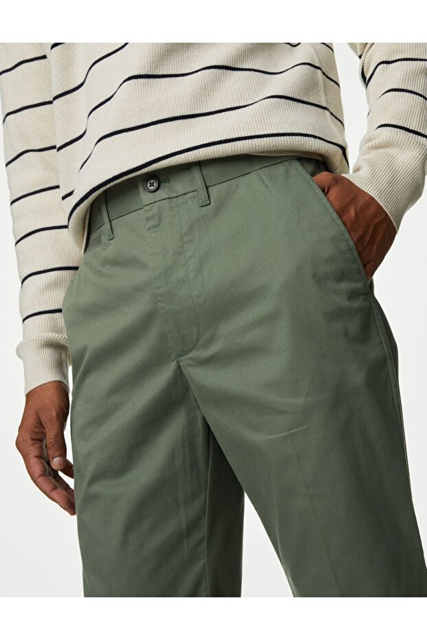 Regular Fit Hafif Dokulu Chino Pantolon - 3