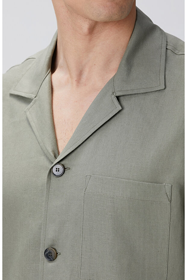 Haki Keten Dış Gömlek - 6
