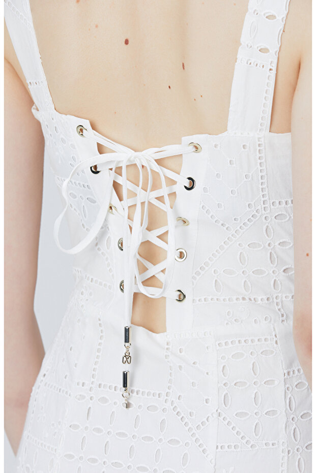 Beyaz Maxi Güpür Elbise - 6