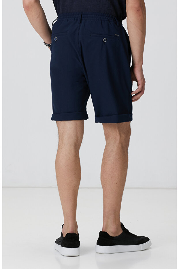 Lacivert Gofre Desenli Şort - 3