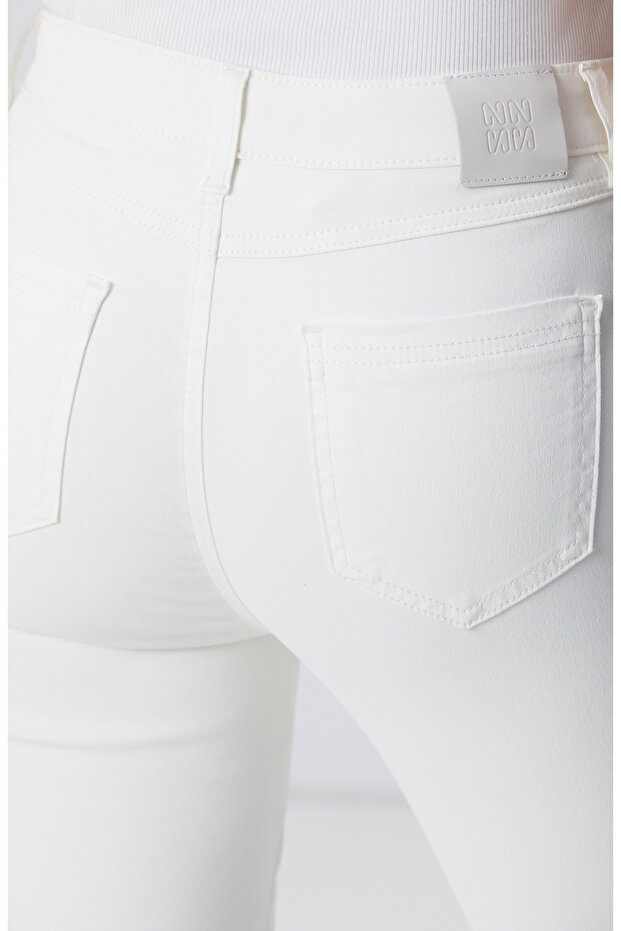 Beyaz Denim Pantolon - 5