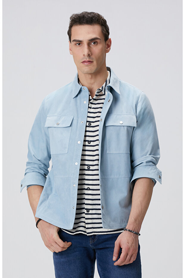 Açık Mavi Süet Mont - 1