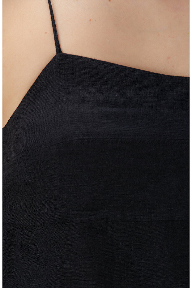 Siyah Keten Plaj Bluz - 6