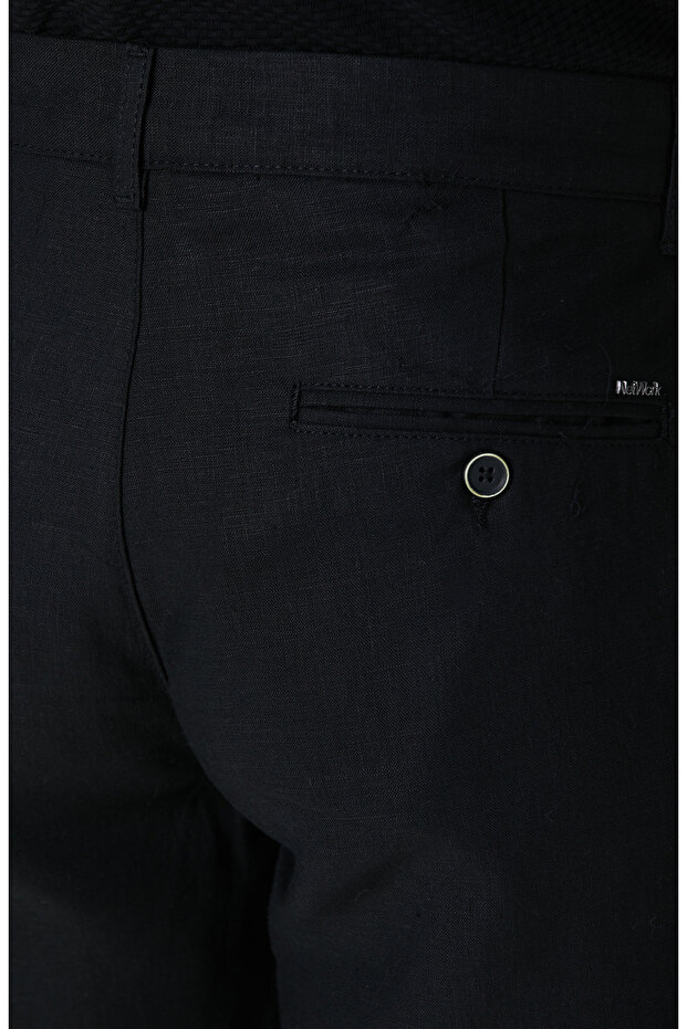 Siyah Keten Chino Şort - 5