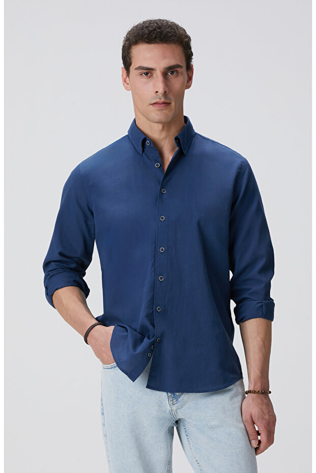 Indigo Mikro Desenli Gömlek - 1