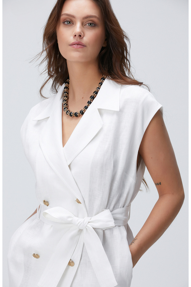 Beyaz Keten Elbise - 1