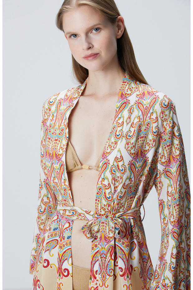 Bej Püsküllü Desenli Kaftan - 2