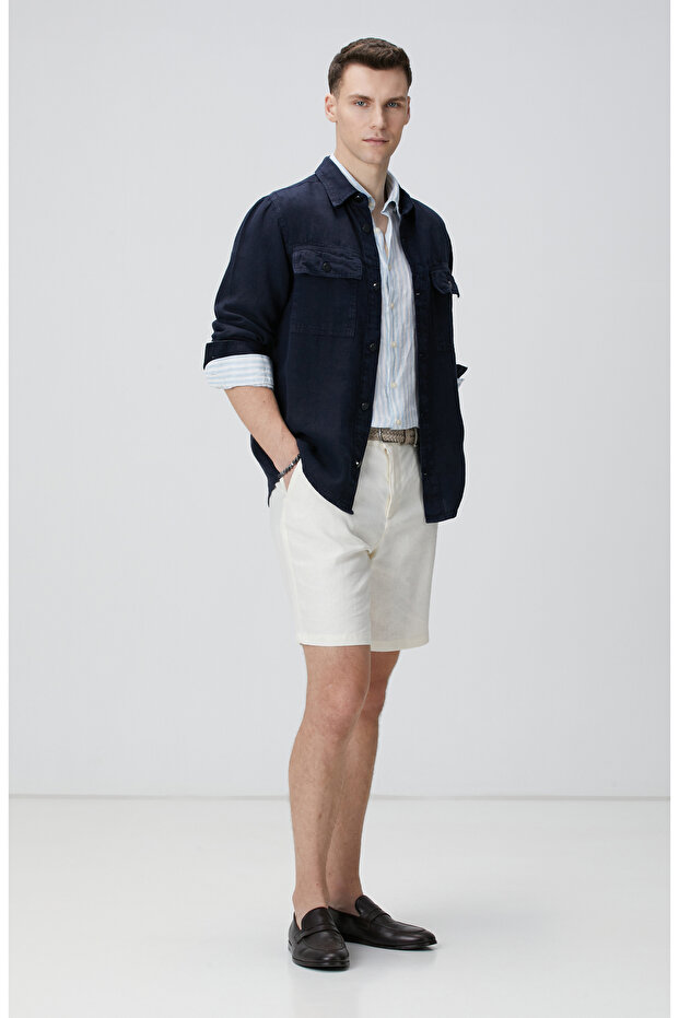 Lacivert Keten Dış Gömlek - 3