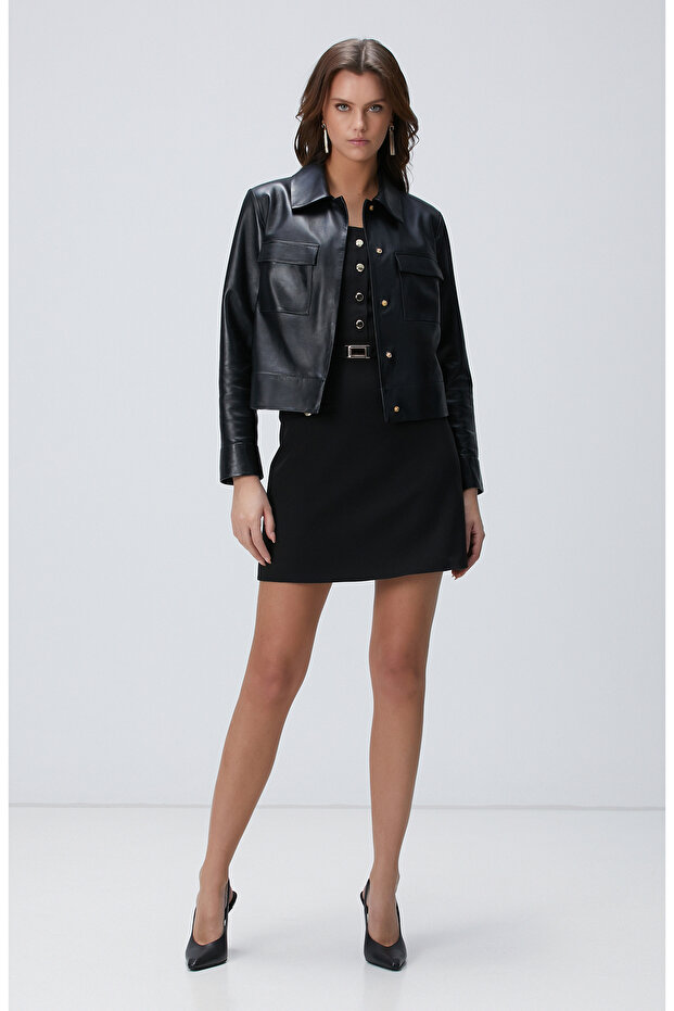 Siyah Aksesuar Detaylı Elbise - 5