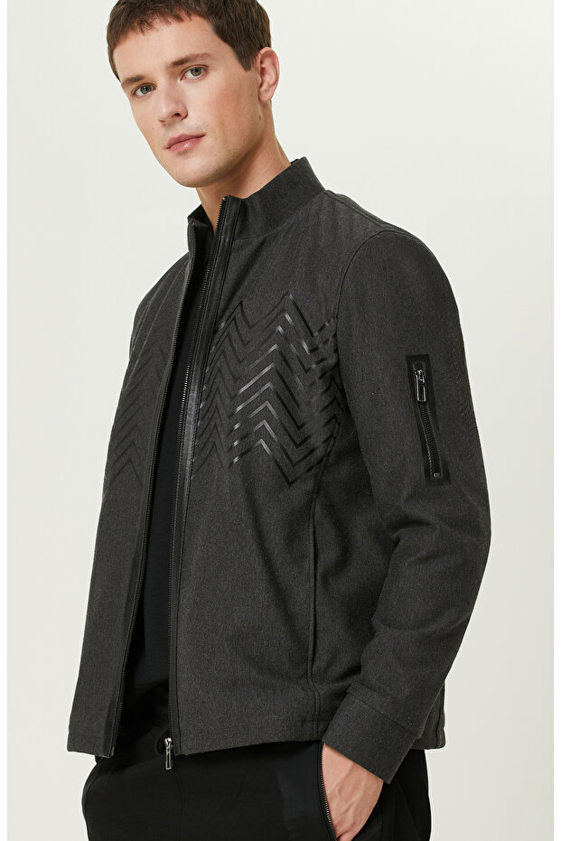 Antrasit Deri Baskılı Mont - 2