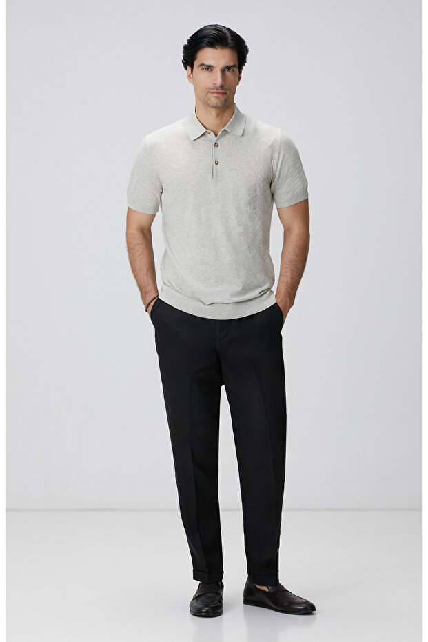 Siyah Keten Jogger Pantolon - 1