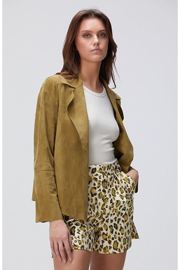 Haki Süet Deri Mont - 4