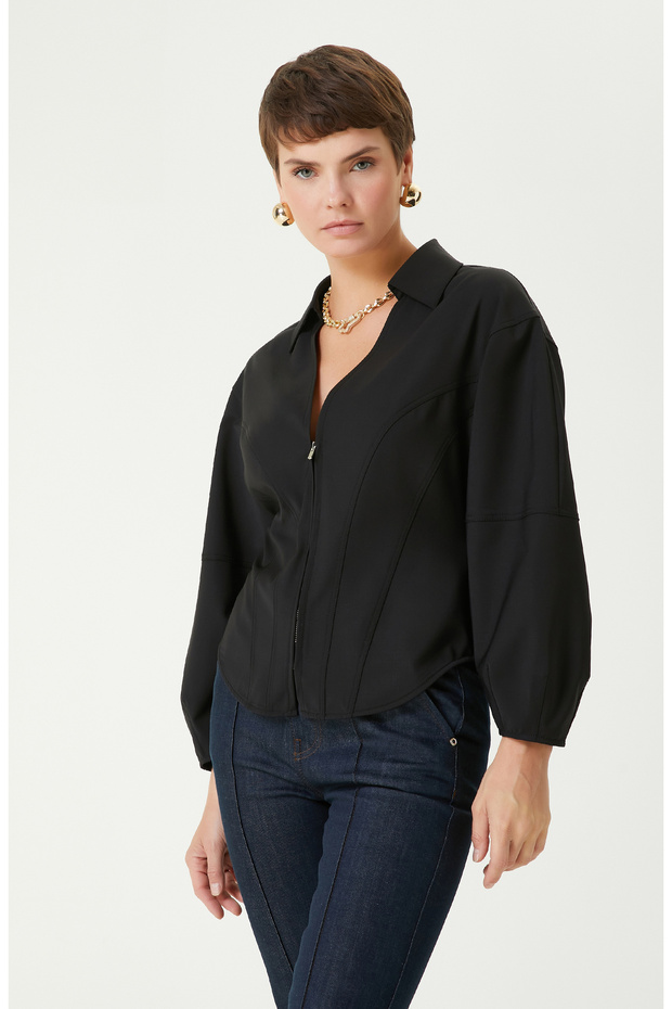 Siyah Yün Karışımlı Bluz - 4