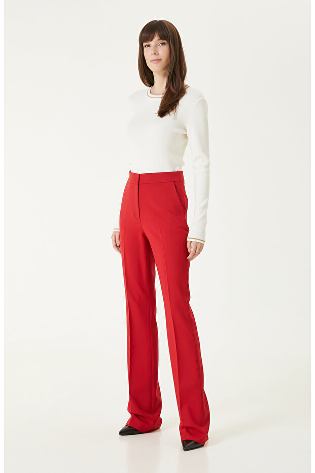 Ekru %100 Yün Sim Detaylı Kazak - 3