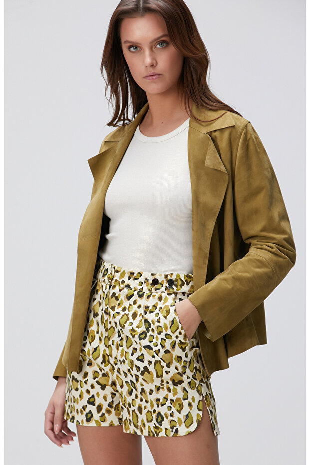 Haki Süet Deri Mont - 1