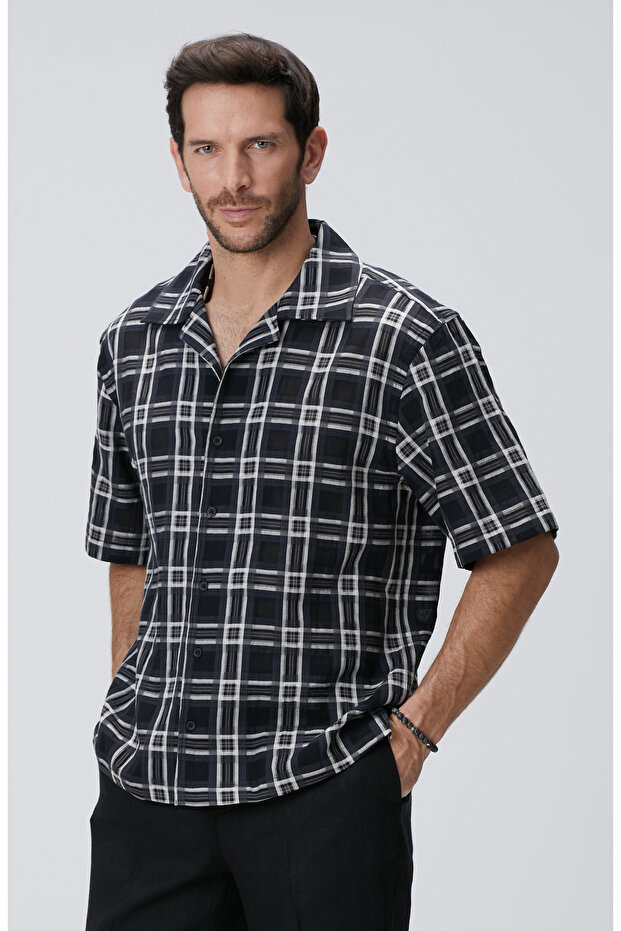 Siyah Yün Karışımlı Gömlek - 2