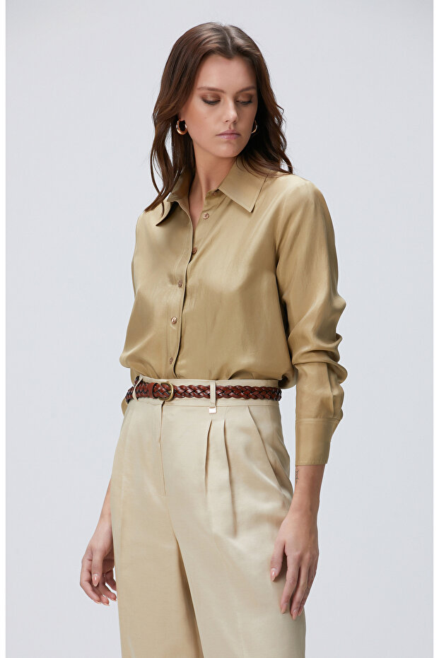 Limited Açık Haki İpek Gömlek - 4