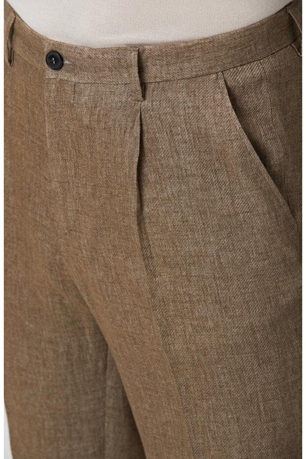 Camel Keten Karışımlı Pantolon - 4